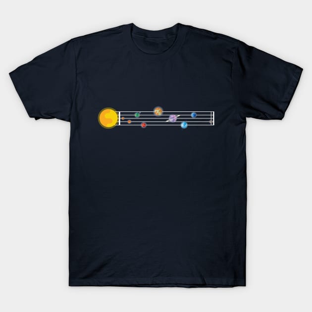 Planets of Solar System in a Light Music Sheet T-Shirt by Adrian's Outline